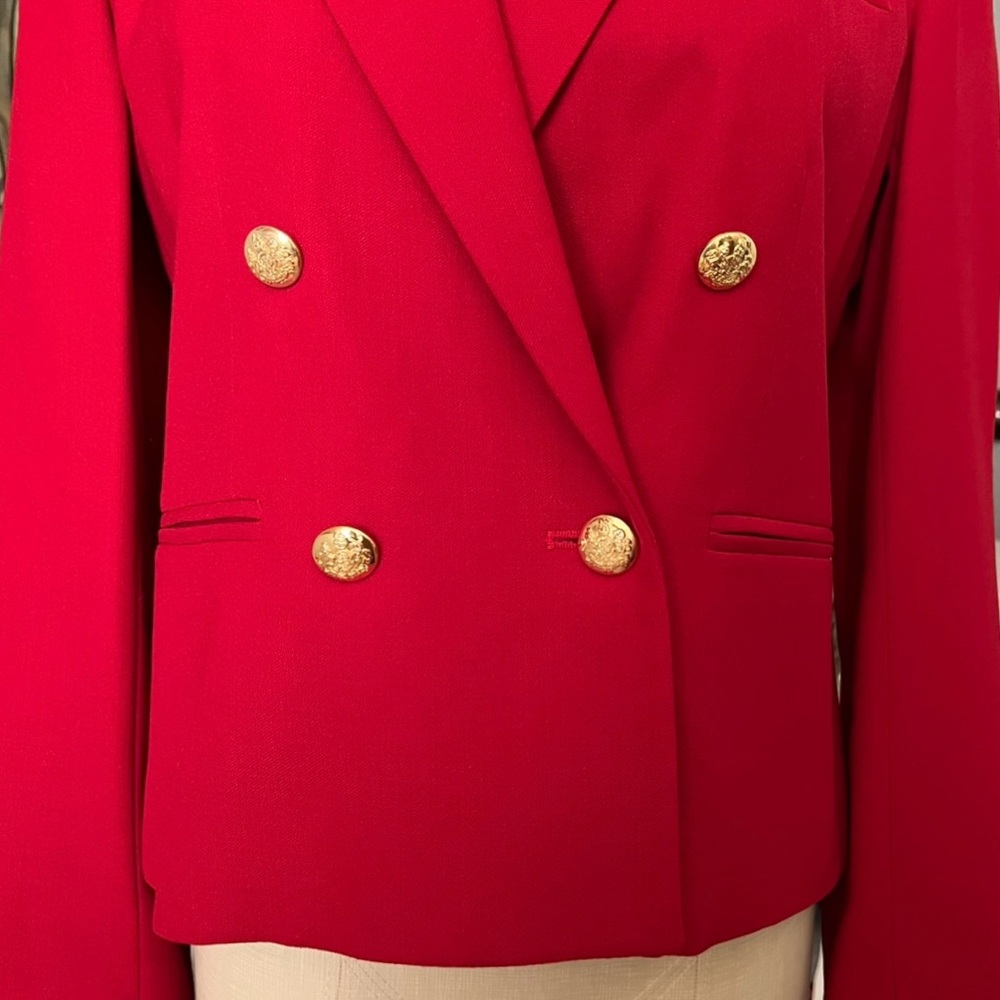 Ralph Lauren Double Breasted Blazer Gold Buttons Worsted Wool Semi Crop Made USA - Picture 8 of 13